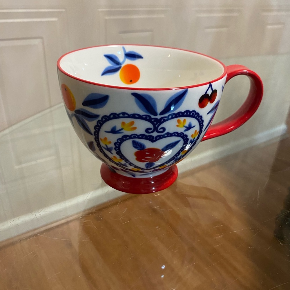 Potter's Studio Coffee Mug Colorful Abstract Design With Floral And Fruts . New.